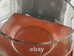 Vintage MCM Large Etched Glass Punch Bowl Mid Century Modern Atomic Starburst