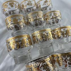 Vintage MCM Rare Culver Chantilly Set 22K Gold Punch Bowl + 11 Footed Glasses