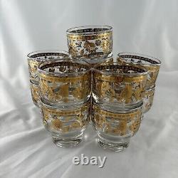 Vintage MCM Rare Culver Chantilly Set 22K Gold Punch Bowl + 11 Footed Glasses