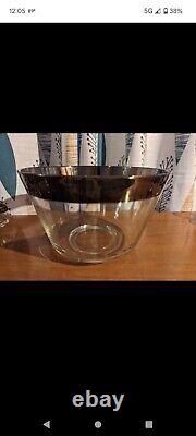 Vintage MCM Silver Dorothy Thorpe Style Punch Bowl With 10 Roly Poly Cups