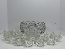 Vintage MCM Tiffin Franciscan Moon And Stars Punch Bowl Set With 18 Cups Ladle