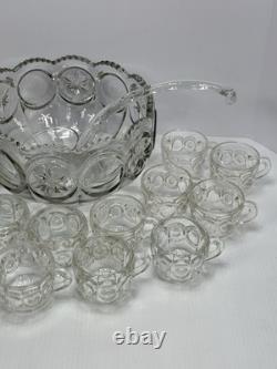 Vintage MCM Tiffin Franciscan Moon And Stars Punch Bowl Set With 18 Cups Ladle