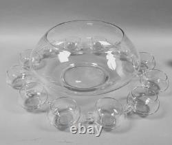 Vintage MODERNO Riekes Crisa 13 Pieces Crystal Punch Bowl and 12 Cups