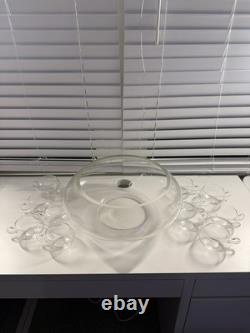 Vintage MODERNO Riekes Crisa 13 Pieces Crystal Punch Bowl and 12 Cups