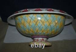 Vintage Mackenzie Childs Retired Large Pedestal Footed Punch Bowl 15 X 18 X 9