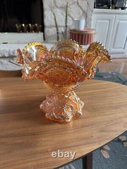 Vintage Marigold Carnival Glass Punch Bowl And Base