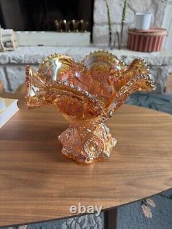 Vintage Marigold Carnival Glass Punch Bowl And Base