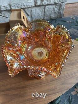 Vintage Marigold Carnival Glass Punch Bowl And Base