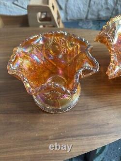 Vintage Marigold Carnival Glass Punch Bowl And Base