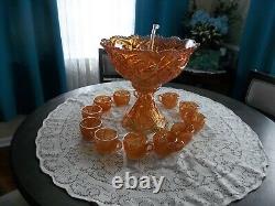 Vintage Marigold Carnival Glass Punch Bowl Set