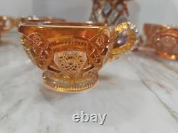 Vintage Marigold Carnival Glass Punch Bowl Set Of 14 Please Read