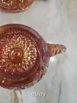 Vintage Marigold Carnival Glass Punch Bowl Set Of 14 Please Read