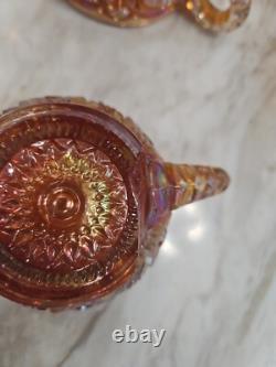 Vintage Marigold Carnival Glass Punch Bowl Set Of 14 Please Read