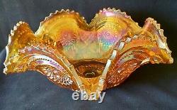 Vintage Marigold Carnival Glass Punch Bowl With Flared Pedestal Base 10Hx12W