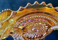 Vintage Marigold Carnival Glass Punch Bowl With Flared Pedestal Base 10Hx12W