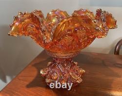 Vintage Marigold Carnival Glass Punchbowl with 12 cups and 8 Metal Hooks