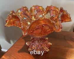 Vintage Marigold Carnival Glass Punchbowl with 12 cups and 8 Metal Hooks