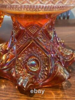 Vintage Marigold Carnival Glass Punchbowl with 12 cups and 8 Metal Hooks