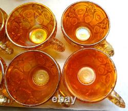 Vintage Marigold Carnival Iridescent Glass Punch Bowl Set 9-Cups FREE SHIPPING