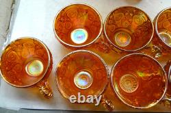 Vintage Marigold Carnival Iridescent Glass Punch Bowl Set 9-Cups FREE SHIPPING