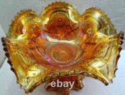 Vintage Marigold Carnival Iridescent Glass Punch Bowl Set 9-Cups FREE SHIPPING