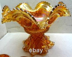 Vintage Marigold Carnival Iridescent Glass Punch Bowl Set 9-Cups FREE SHIPPING