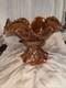 Vintage Marigold Imperial Glass Punch Bowl with Pedestal Iridescent Ruffled EUC