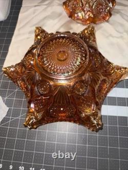 Vintage Marigold Imperial Glass Punch Bowl with Pedestal Iridescent Ruffled EUC