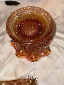 Vintage Marigold Imperial Glass Punch Bowl with Pedestal Iridescent Ruffled EUC