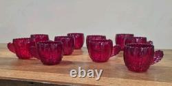 Vintage Martinsville Ruby Red Punch Bowl & Cups Set 11 Pc Art Deco Glass 1930s