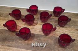 Vintage Martinsville Ruby Red Punch Bowl & Cups Set 11 Pc Art Deco Glass 1930s