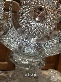 Vintage Maybe Antique Heisey Pressed Glass Sunburst Punch Bowl, Base, Cups AS IS