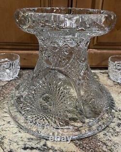 Vintage Maybe Antique Heisey Pressed Glass Sunburst Punch Bowl, Base, Cups AS IS