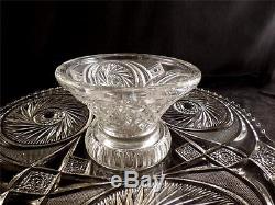 Vintage McKee Aztec Glass Punch Bowl/Stand/Underplate & 22 CupsSparkling Clear