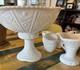 Vintage McKee Concord Milk Glass Pedestal Punch Bowl Set with Cups & 2 Stands