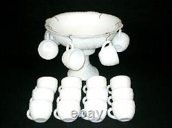 Vintage McKee Concord White Milk Glass Punch Bowl Pedestal 18 Cups