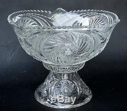 Vintage McKee Glass Punch Bowl with Stand 16 Cups Aztec Pattern