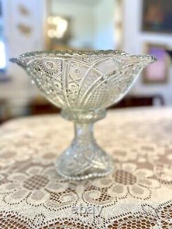 Vintage McKee Glass THE CONCORD Clear Punch Bowl And Stand 12in Wide 10in Tall