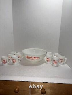 Vintage McKee Hazel Atlas Tom And Jerry Punch Bowl Eggnog Set With 10 Cups Mugs