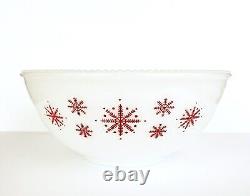 Vintage McKee Red Snowflake Beaded Edge Milk Glass Punch Bowl Eggnog Holiday