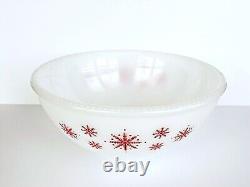 Vintage McKee Red Snowflake Beaded Edge Milk Glass Punch Bowl Eggnog Holiday