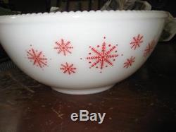 Vintage McKee Snowflake Christmas Winter Milk Glass Punch Bowl with 4 Glasses