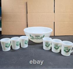 Vintage McKee Tom & Jerry Milk Glass Eggnog Punch Bowl Set with 6 Cups