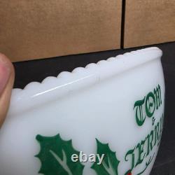 Vintage McKee Tom & Jerry Milk Glass Eggnog Punch Bowl Set with 6 Cups