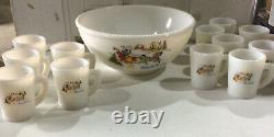 Vintage McKee Tom&Jerry Punch Bowl Country Horse&Sleigh Scene Christmas+12 Cups