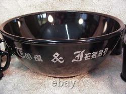 Vintage Mckee Black Glass Tom & Jerry Punch Bowl Set With 10 Cups Exc. Condition