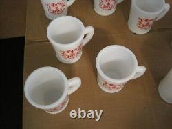 Vintage Mckee Hazel Atlas Tom & Jerry Milk Glass Punch Bowl & 10 Mugs/cups