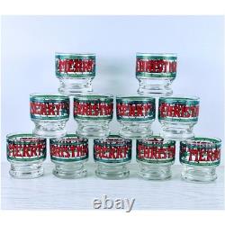 Vintage Merry Christmas Punch Bowl Set with 11 Glasses Holiday Glassware