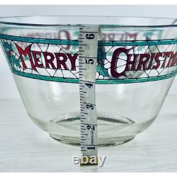 Vintage Merry Christmas Punch Bowl Set with 11 Glasses Holiday Glassware