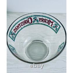 Vintage Merry Christmas Punch Bowl Set with 11 Glasses Holiday Glassware